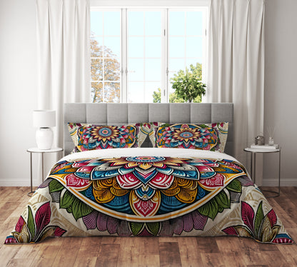 Bohemian Radiant Plum Indian Mandala Reversible Quilt Cover Duvet Cover Set - Adore India   