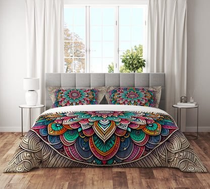 Bohemian Flourish Indian Mandala Reversible Quilt Cover Duvet Cover Set - Adore India   