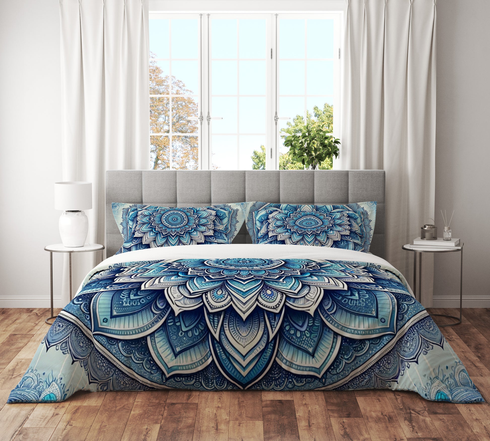 Bohemian Great Blue Indian Mandala Reversible Quilt Cover Duvet Cover Set - Adore India   