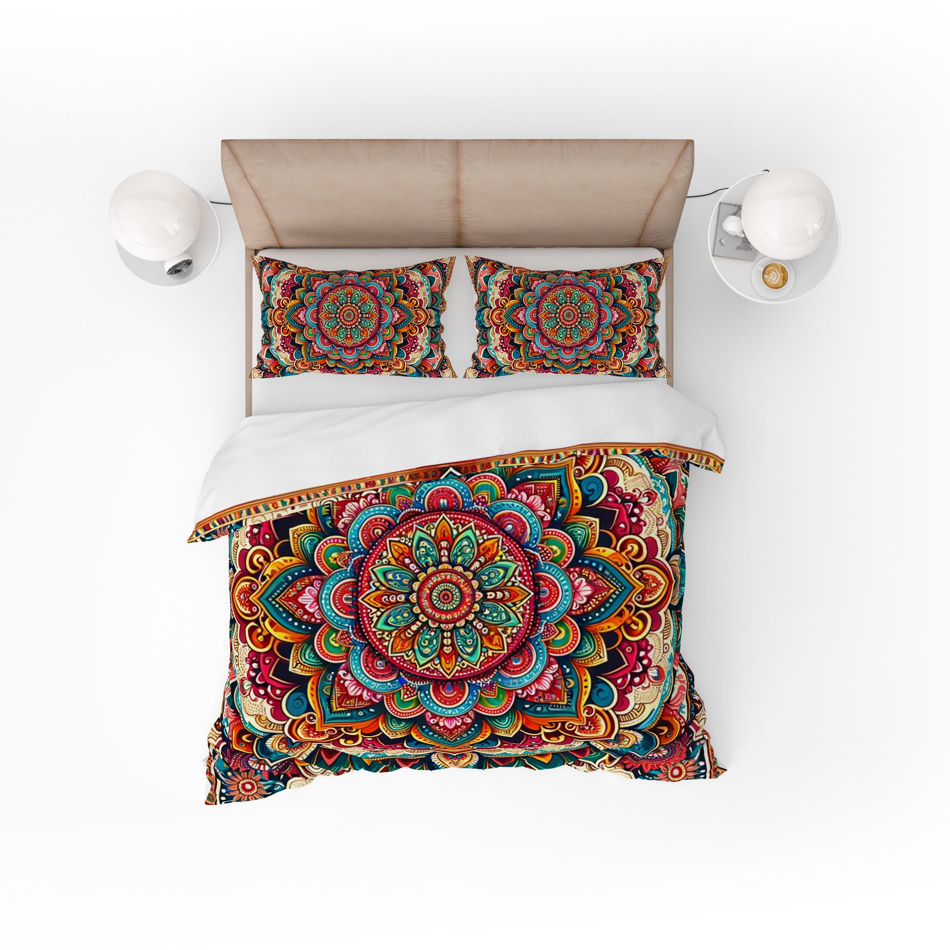 Colourful Indian Mandala Reversible Quilt Cover Duvet Cover Set - Adore India   