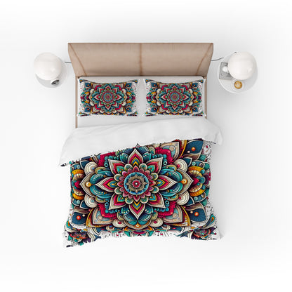 White Indian Mandala Reversible Quilt Cover Duvet Cover Set - Adore India   