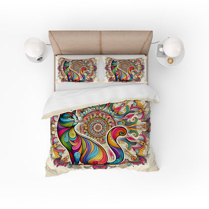 Bohemian Cat Indian Mandala Reversible Quilt Cover Duvet Cover Set - Adore India   