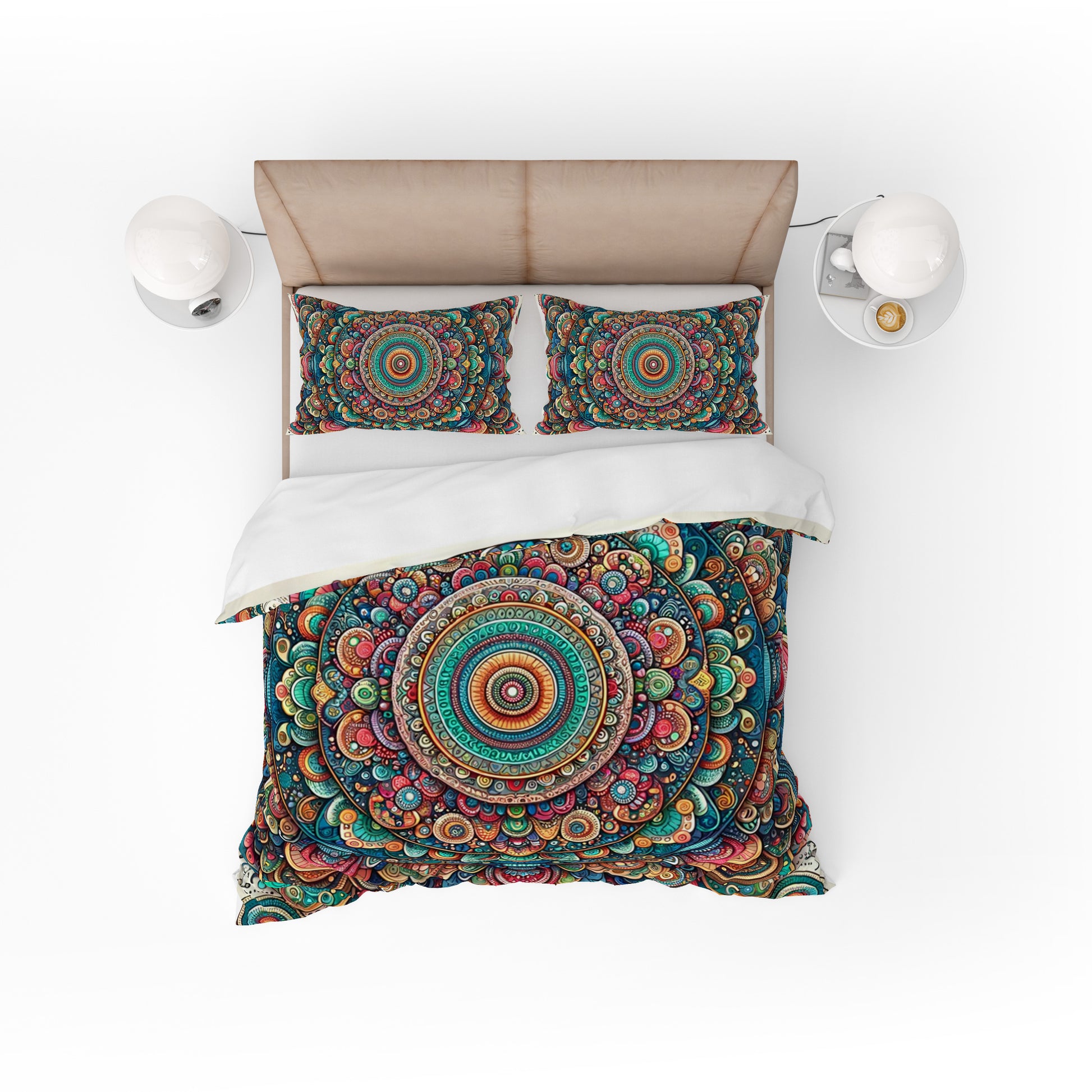 MultiColour Bold Indian Mandala Reversible Quilt Cover Duvet Cover Set - Adore India   