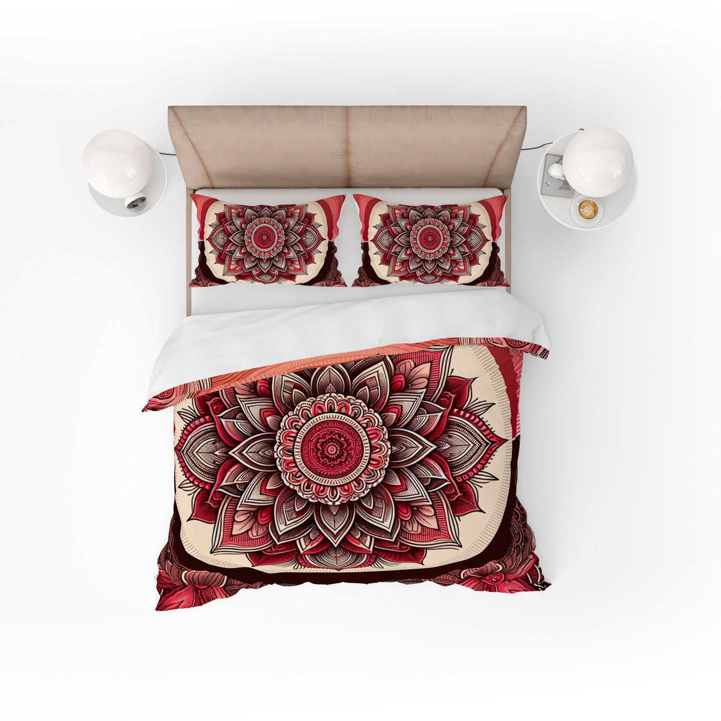 Bohemian Flaming Red Indian Mandala Reversible Quilt Cover Duvet Cover Set - Adore India   