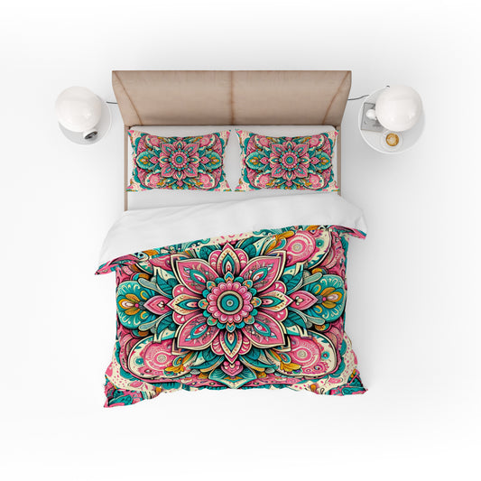 Bohemian Bloom Catch Indian Mandala Reversible Quilt Cover Duvet Cover Set - Adore India   