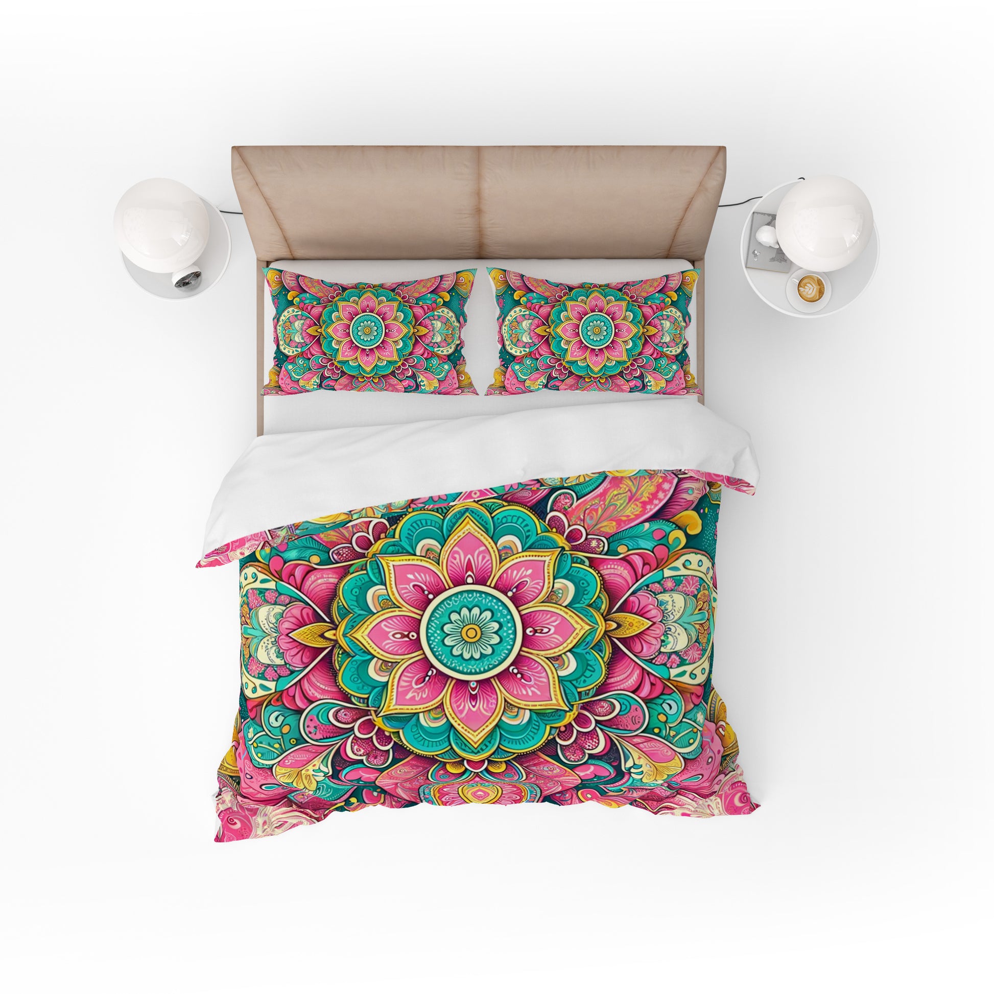 Bohemian Delicate Plum Indian Mandala Reversible Quilt Cover Duvet Cover Set - Adore India   