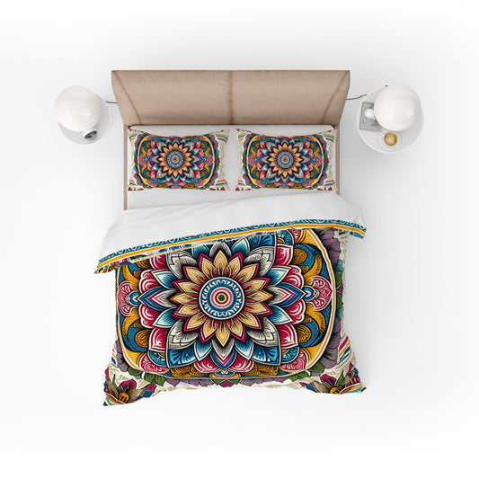 Bohemian Radiant Plum Indian Mandala Reversible Quilt Cover Duvet Cover Set - Adore India   