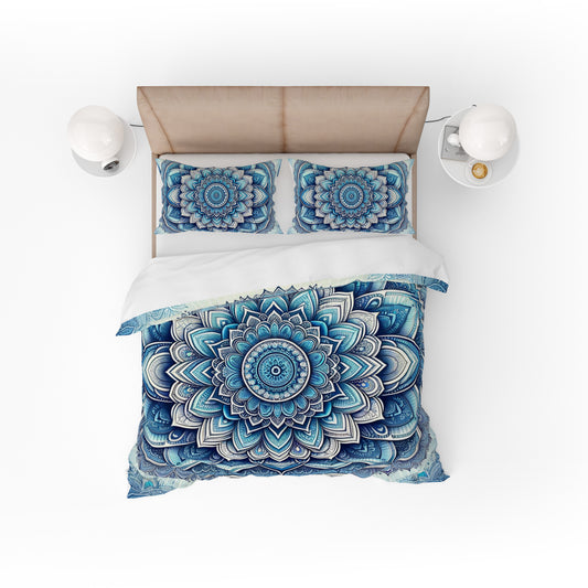 Bohemian Great Blue Indian Mandala Reversible Quilt Cover Duvet Cover Set - Adore India   