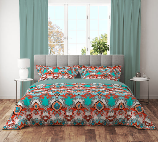 Paisley Elegance Quilt Cover Set - Vibrant Red & Teal Hues for a Stylish Bedroom Retreat King Size