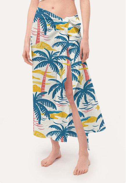 Cotton Women Palm Printed Beach Sarong Skirt Wrap Coverup- Cooya