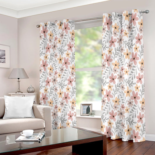 Water Colour Floral Leaf Pastel Colour Eyelet Curtain