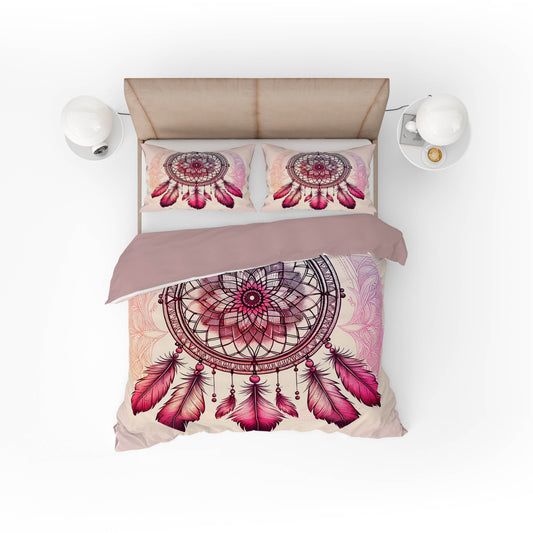 Indian Bohemian Dream Catcher Mandala Quilt Cover Set Pink Ombre