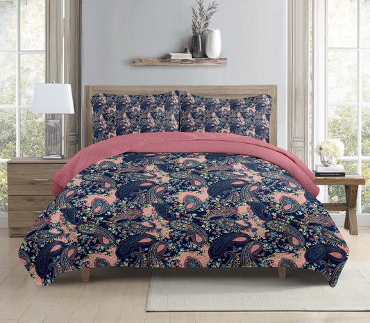 Pink Paisley Printed Cotton Reversible Summer Lightweight Quilt Set