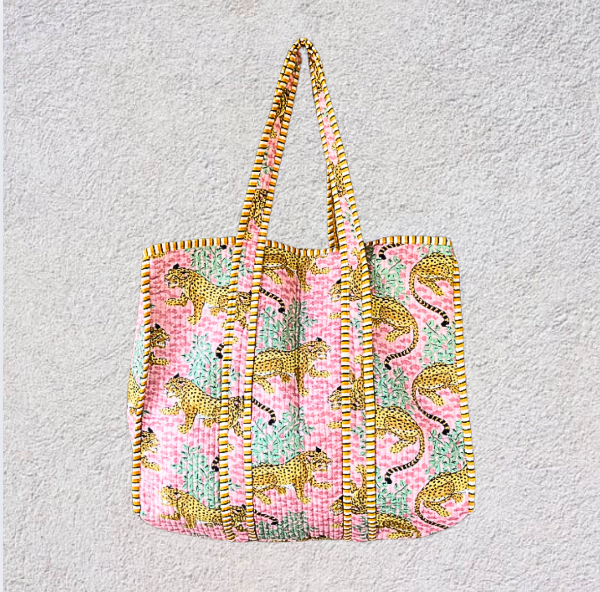 Handmade Boho Cotton Pink Tiger Quilted Bags Beach Tote Bag