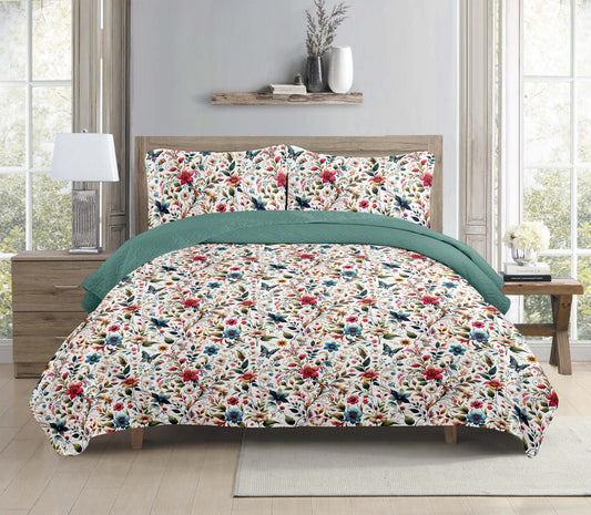 Boho Dream Floral Printed Cotton Reversible Summer Lightweight Quilt Set