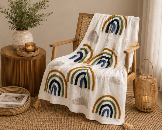 Bohemian Rainbow Cotton Bedding Throw Blanket