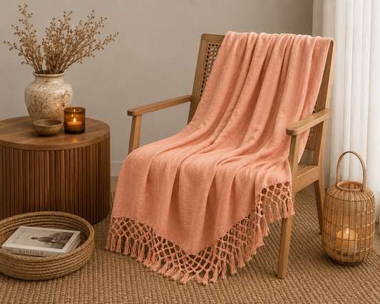 Bohemian Peach Cotton Bedding Throw Blanket
