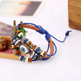 Boho Gypsy Style Multi Colour Leather Unisex Adjustable Rope Eye Bracelet - 2Pcs