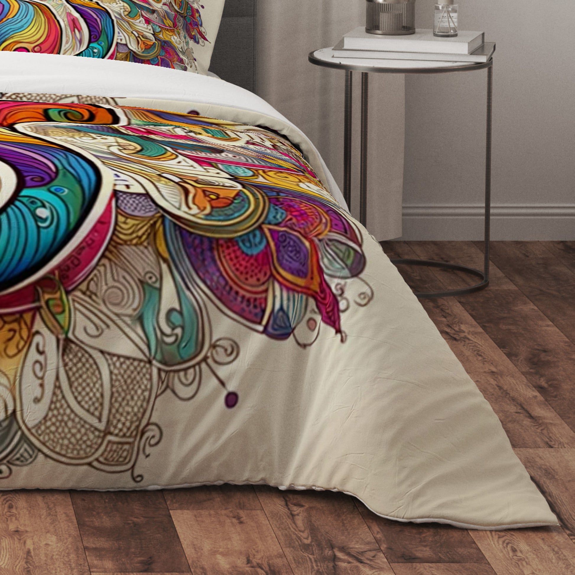 Bohemian Cat Indian Mandala Reversible Quilt Cover Duvet Cover Set - Adore India   