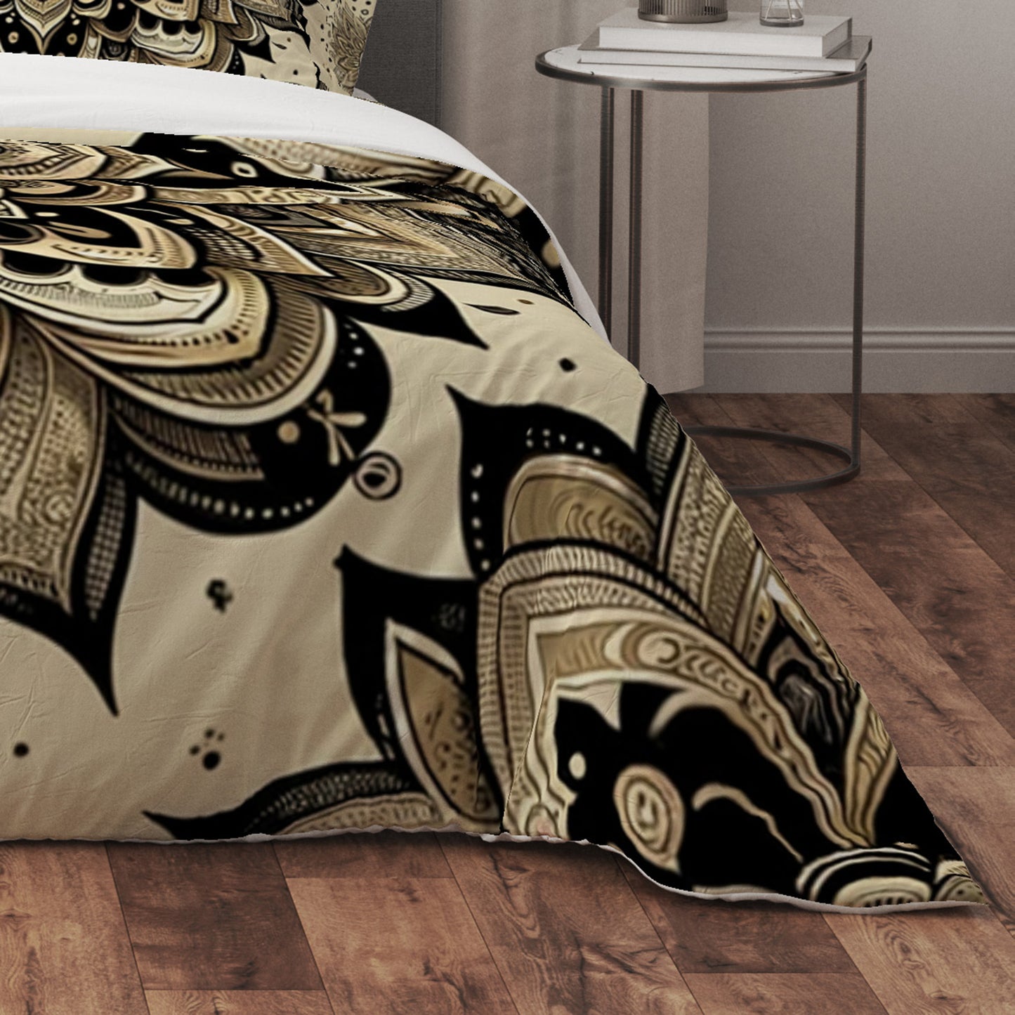 Bohemian GoldenBeige Indian Mandala Reversible Quilt Cover Duvet Cover Set - Adore India   