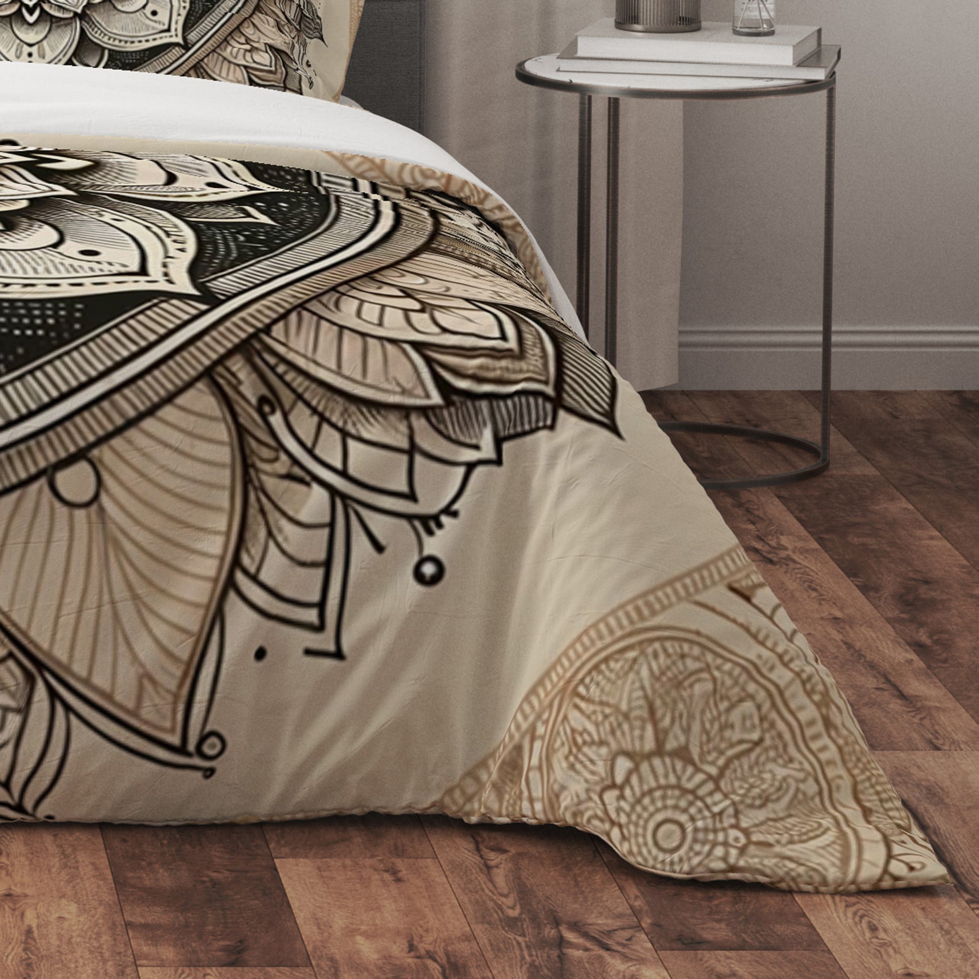 Bohemian Mocha Gold Indian Mandala Reversible Quilt Cover Duvet Cover Set - Adore India   