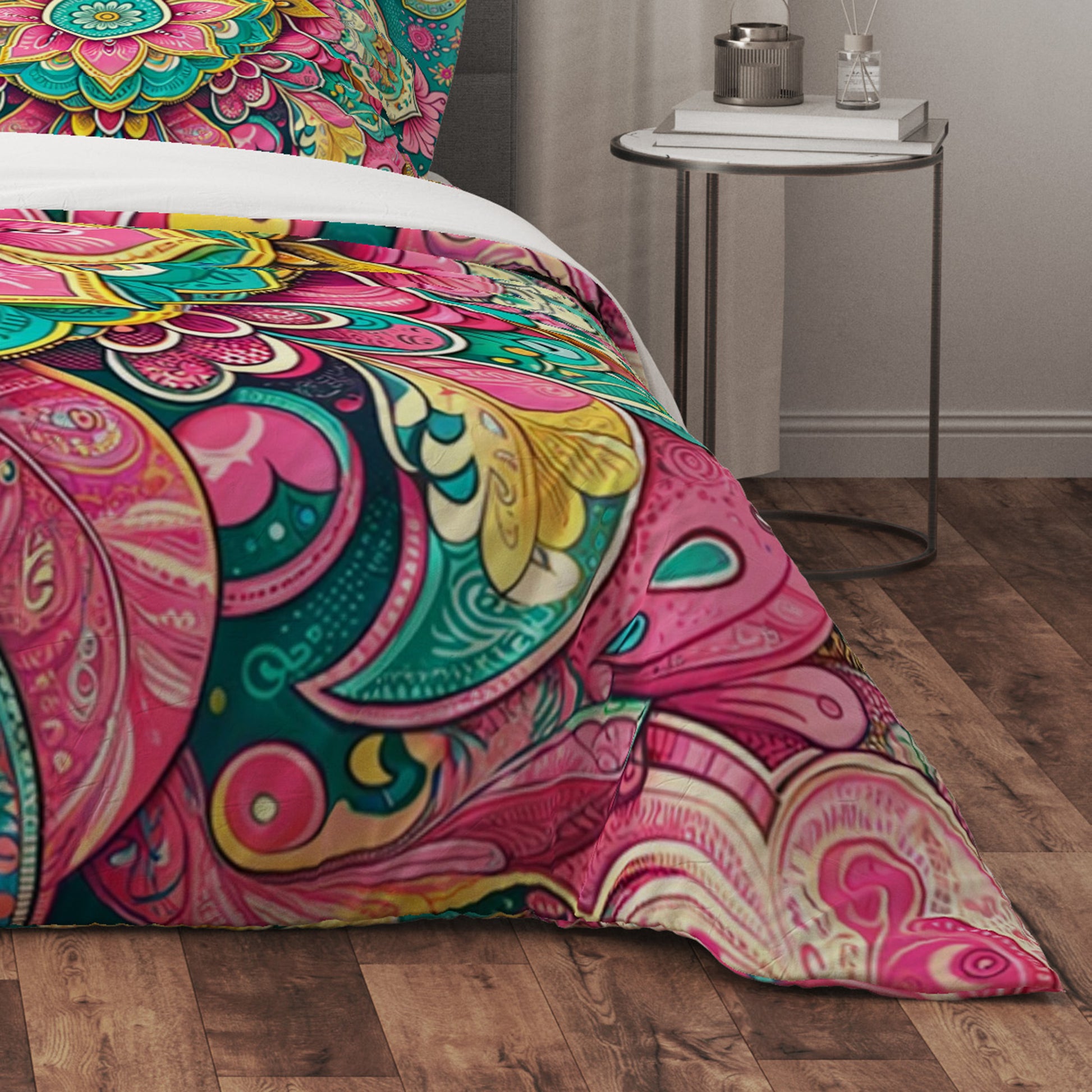 Bohemian Delicate Plum Indian Mandala Reversible Quilt Cover Duvet Cover Set - Adore India   