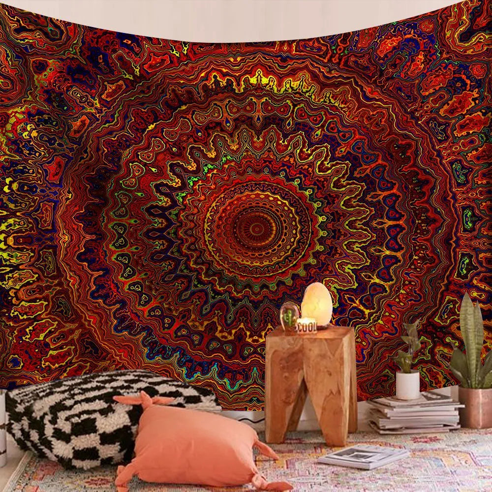 Indian Mandala Tapestry Red Infinity Psychedelic Wall Hanging Boho Decor - Adore India   