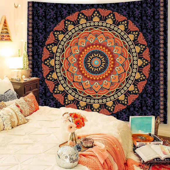 Indian Mandala Tapestry Psychedelic Summer Red Wall Hanging Boho Decor