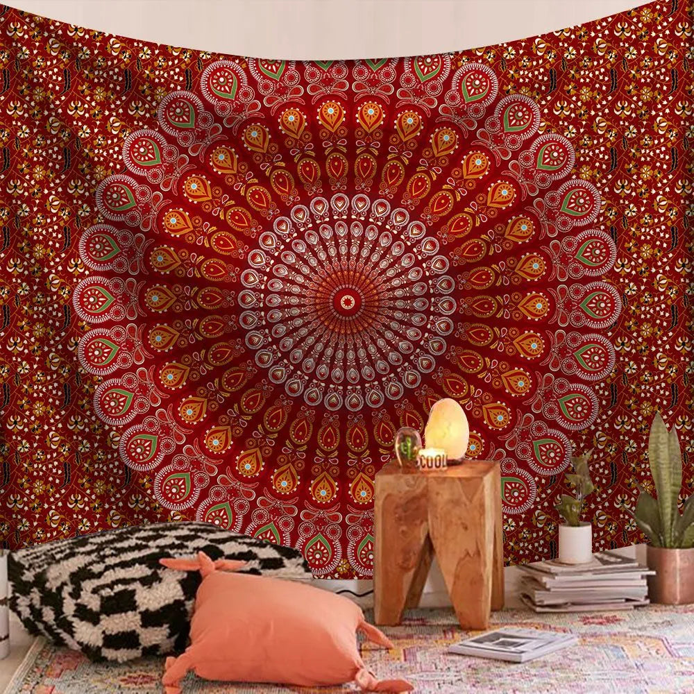 Harmony Red Indian Mandala Tapestry Psychedelic Wall Hanging Boho Decor - Adore India   