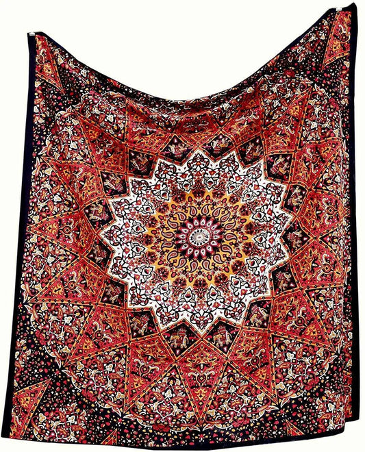 Indian Mandala Tapestry GL Star Orange Psychedelic Wall Hanging Boho Decor - Adore India   