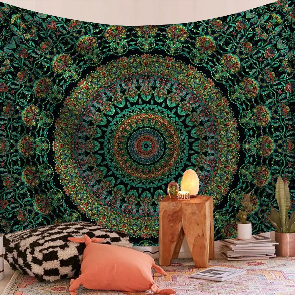 Indian Mandala Tapestry Infinity Green Psychedelic Wall Hanging Boho Decor