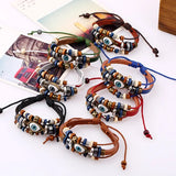 Boho Gypsy Style Multi Colour Leather Unisex Adjustable Rope Eye Bracelet - 2Pcs