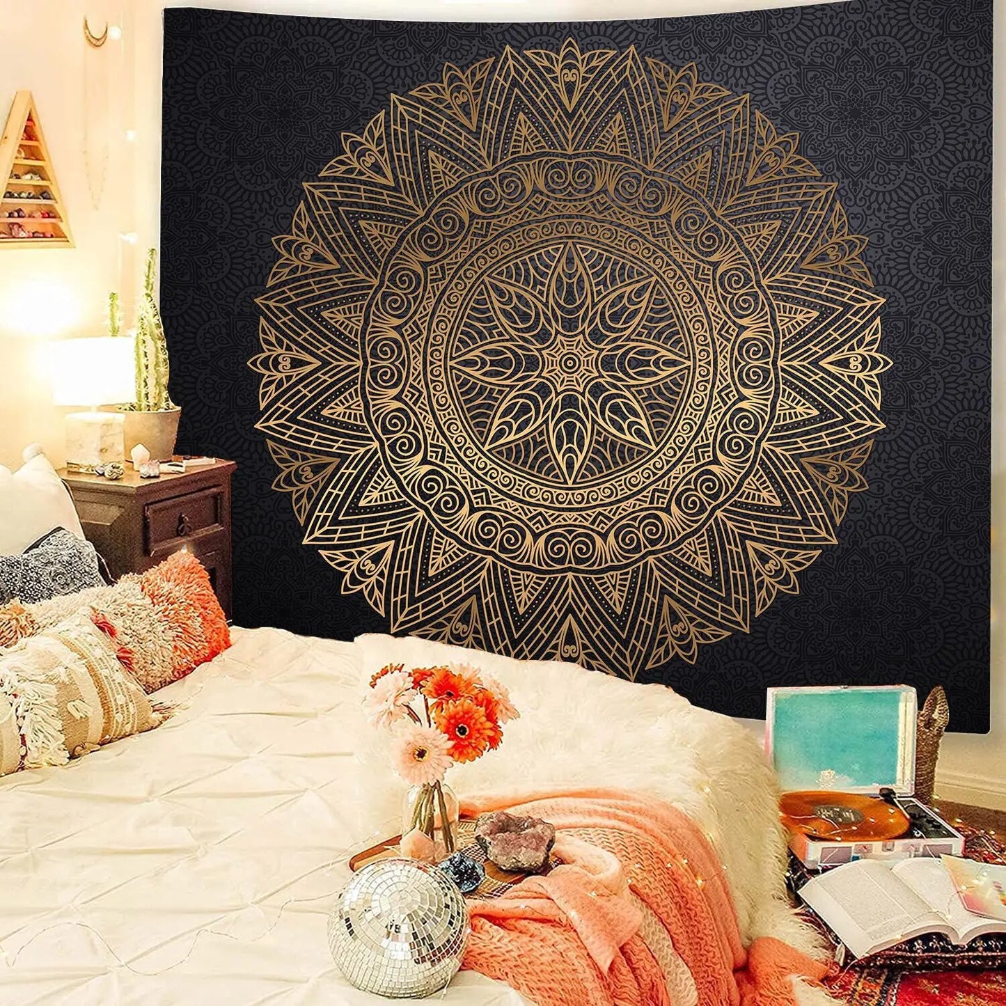 Indian Mandala Tapestry Psychedelic Lotus Gold Wall Hanging Boho Decor - Adore India   