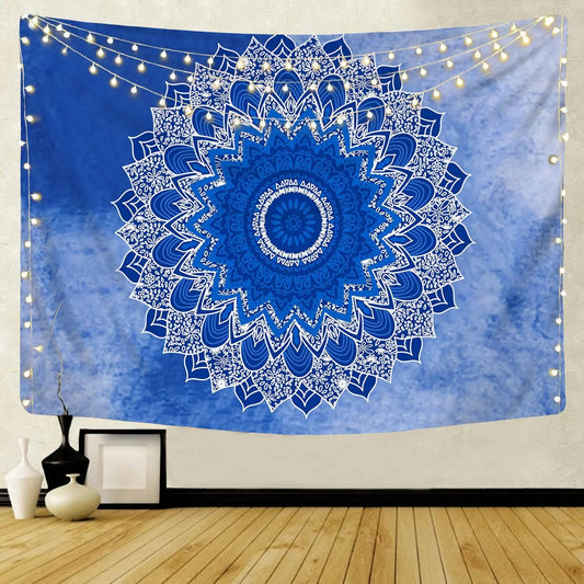 Indian Mandala Tapestry Psychedelic Passion Blue Wall Hanging Boho Decor - Adore India   