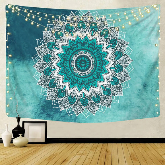 Indian Mandala Tapestry Psychedelic Passion Turquoise Wall Hanging Boho Decor