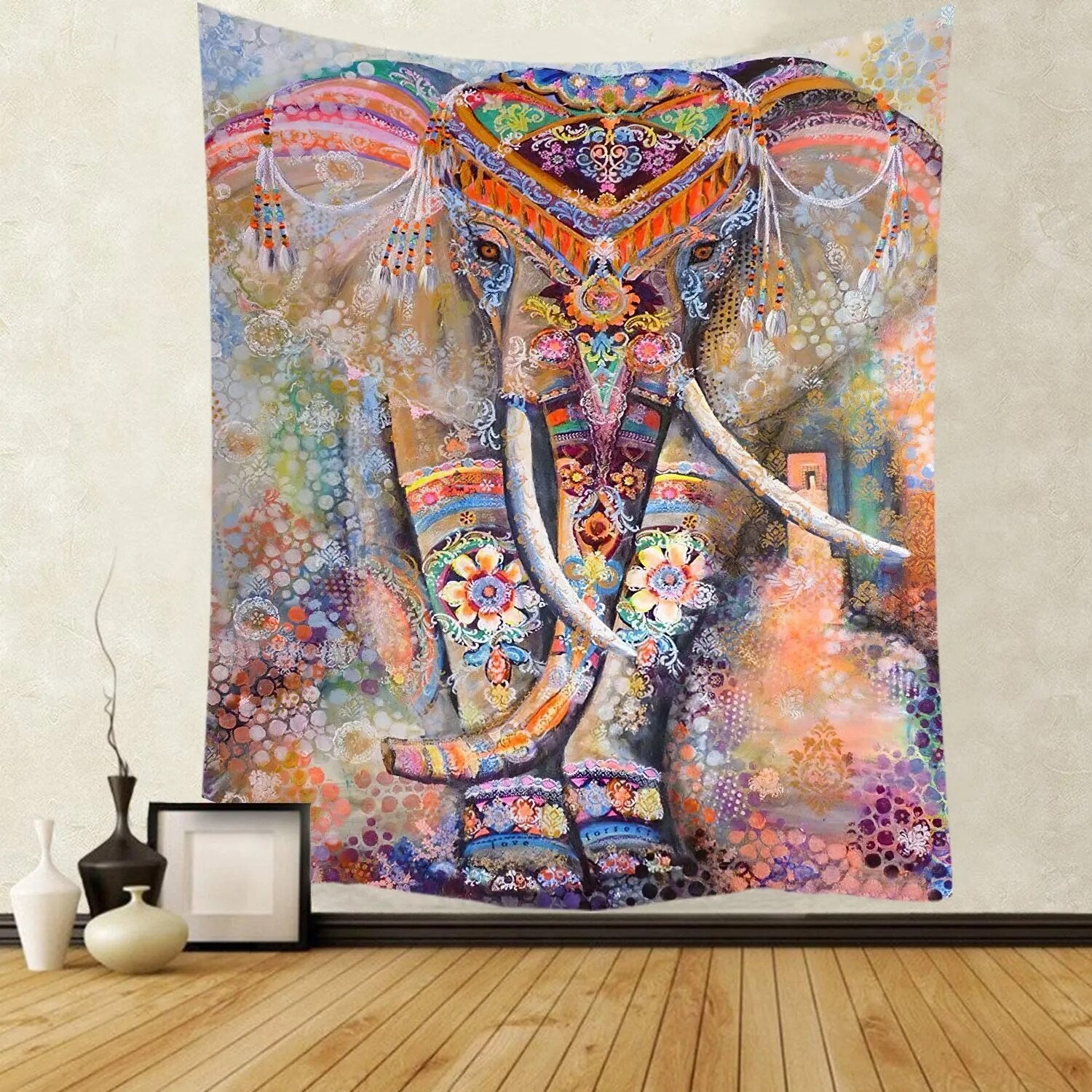 Indian Mandala Tapestry Psychedelic Bohemian Elephant  Wall Hanging Boho Decor - Adore India   