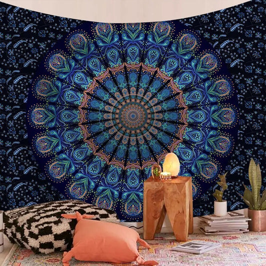 Indian Mandala Tapestry Psychedelic Harmony Peacock Wall Hanging Boho Decor - Adore India   