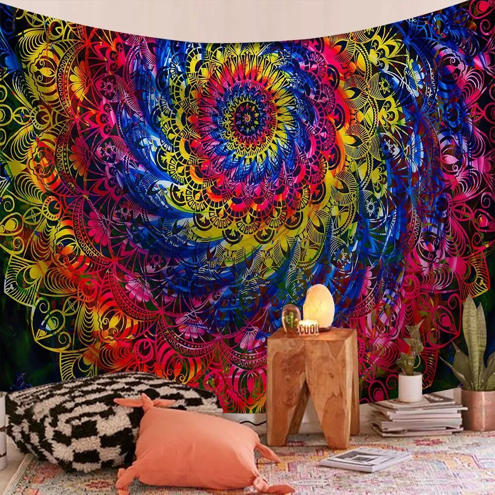 Indian Mandala Tapestry Colourful Chakra Psychedelic Wall Hanging Boho Decor - Adore India   