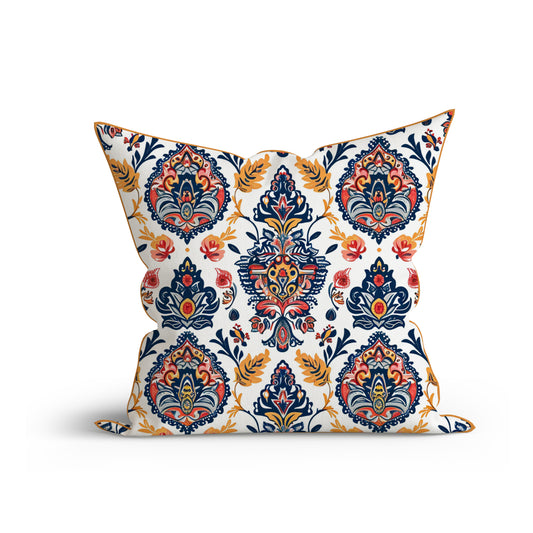 Bohemian Abstract Colorful Cotton Cushion with Piping-Adore India