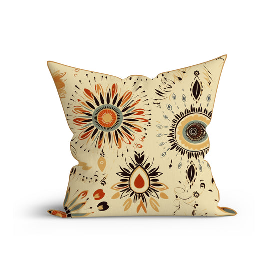 Bohemian Abstract Orbit Elegance Printed Cotton Cushion with Piping-Adore India
