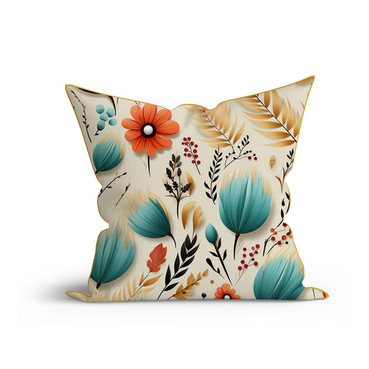 Bohemian Floral Breeze Printed Cotton Sofa Cushion Cover Set with Piping- Adore India