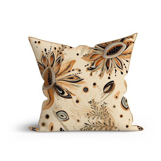 Bohemian Nude Blossom Elegance Printed Cotton Cushion with Piping-Adore India