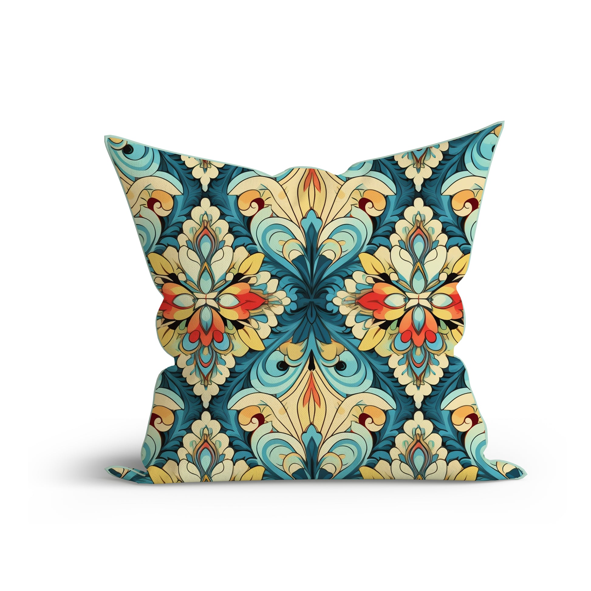 Bohemian Oriental Blue Floral Cotton Cushion with Piping -Adore India