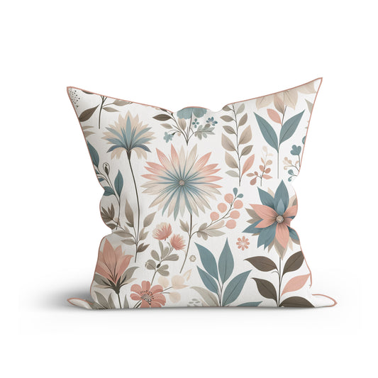 Bohemian Pastel Petals Printed Cotton Cushion with Piping-Adore India