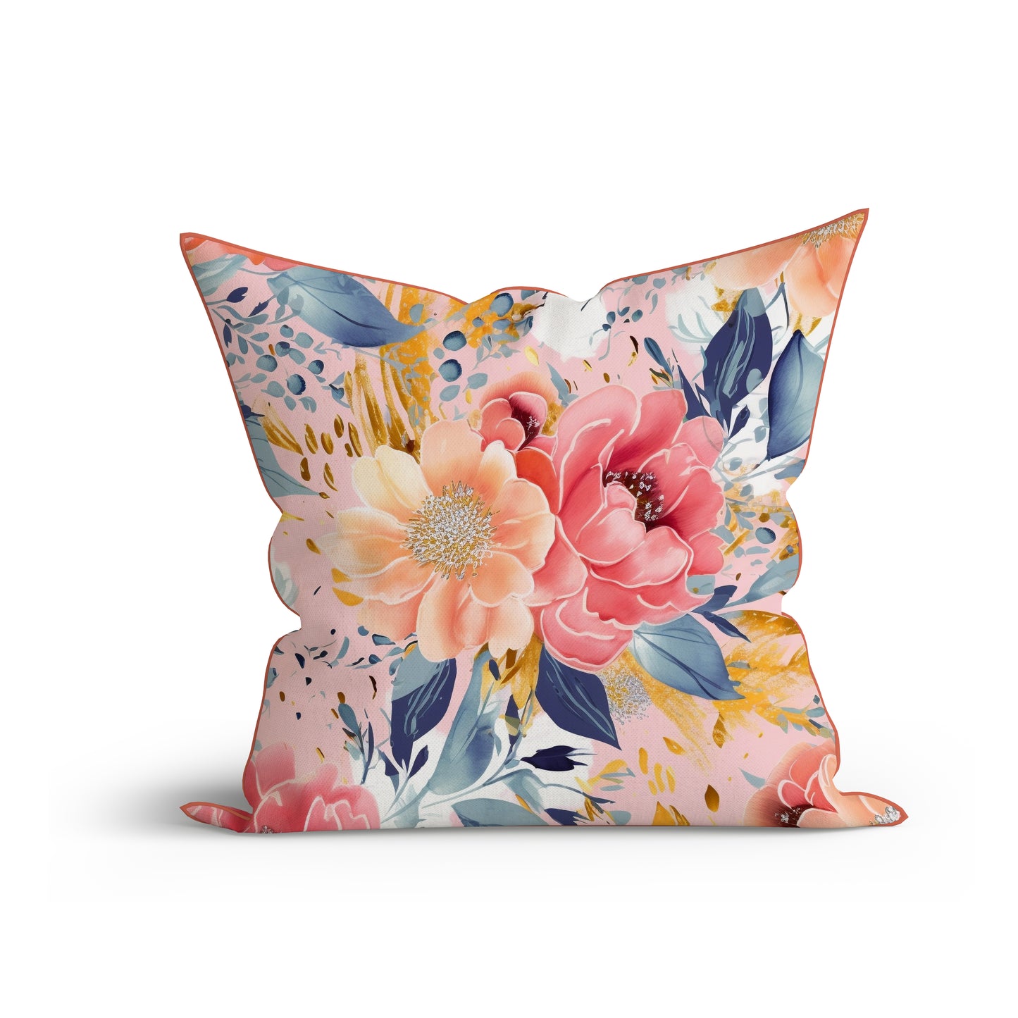 Pastel Water Color Printed Cotton Cushion with Piping-Adore India
