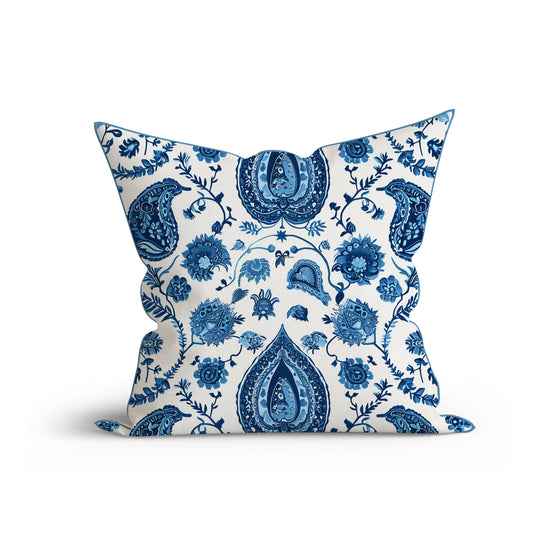 Boho Aqua Paisley Serenity Printed Sofa Cushion Cover Set with Piping- Adore India