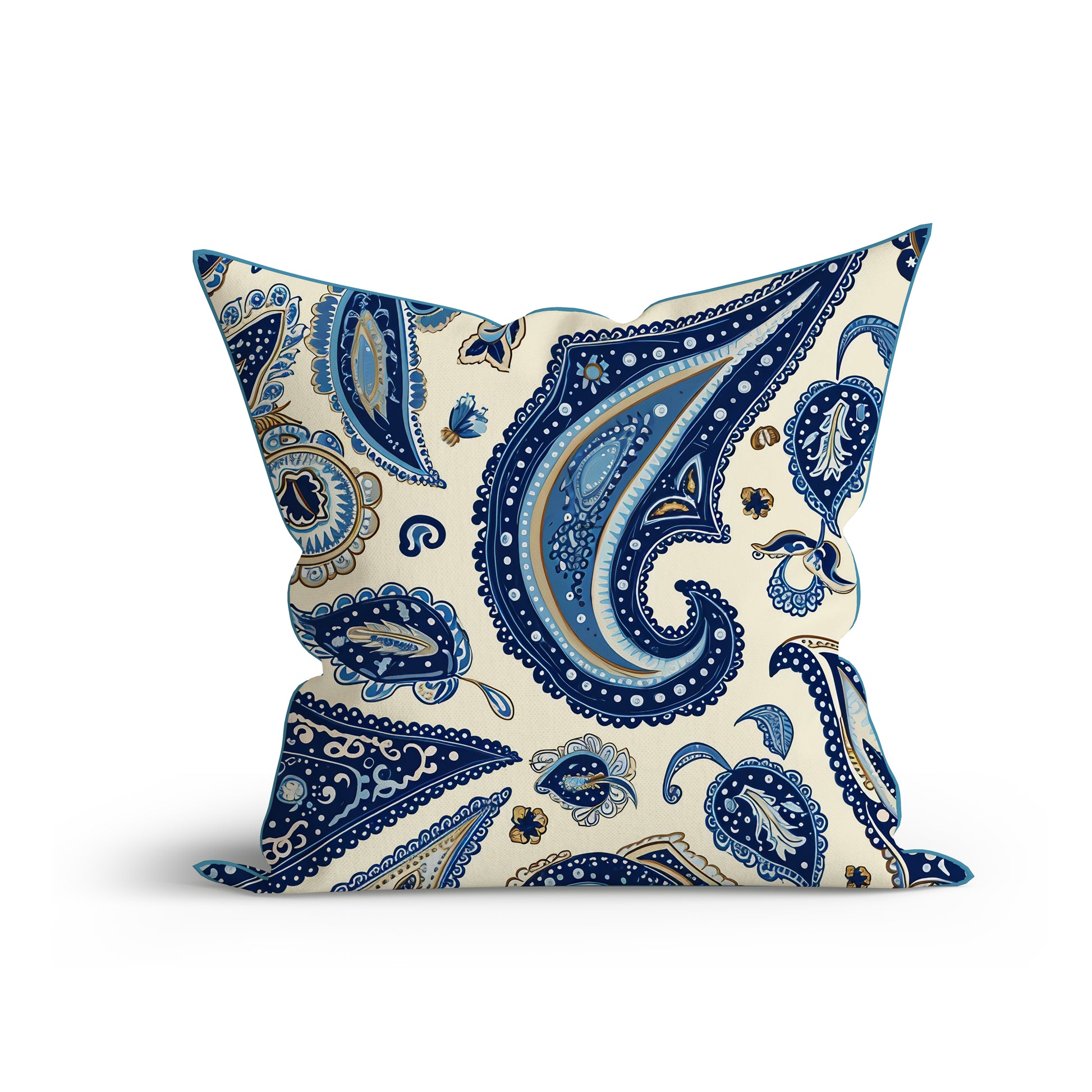 Boho Azure Paisley Elegance Printed Sofa Cushion Cover Set with Piping- Adore India