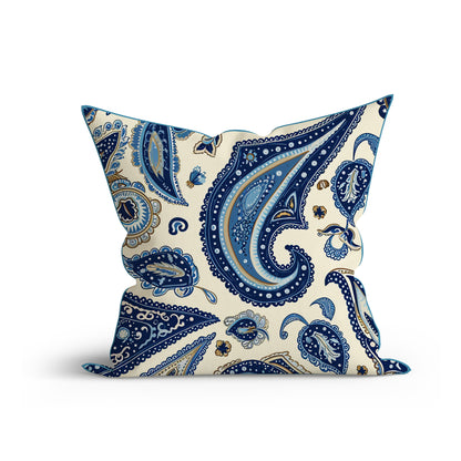 Boho Azure Paisley Elegance Printed Sofa Cushion Cover Set with Piping- Adore India