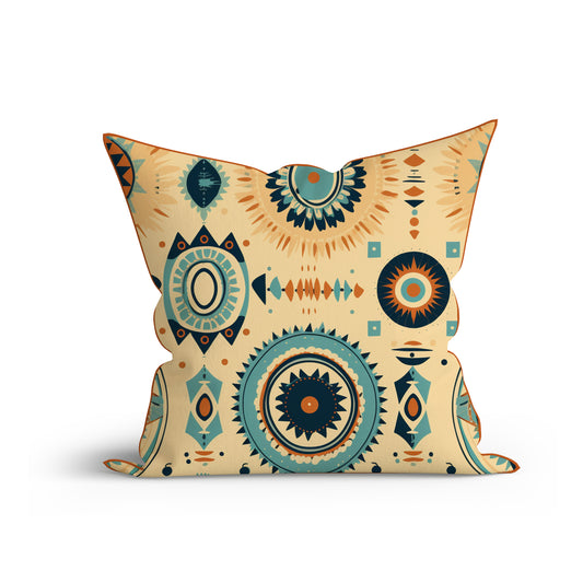 Boho Circle Delight Printed Cotton Cushion with Piping- Adore India