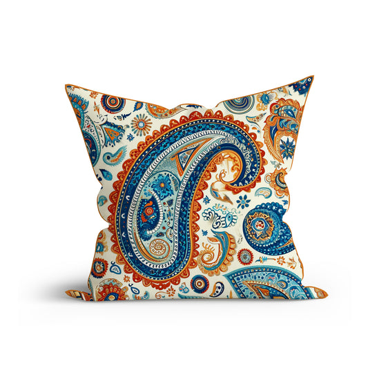 Boho Vintage Paisley Charm Printed Sofa Cushion Cover Set with Piping - Adore India